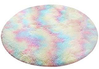 KRIPINC Teppich Regenbogen Bunt Rund, Teppich Rund 120 Flauschig Shaggy für Wohnzimmer Schlafzimmer Kinderzimmer (Mittel)