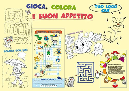 Generico 2.500 Tovagliette Bimbi, Sottopiatto da Colorare cm 30x40, Usa e Getta Monouso per Ristoranti, Bar, Pizzerie