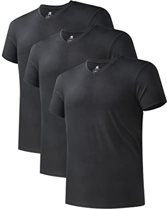 DAVID ARCHY Maglietta Intima da Uomo con Scollo a V in Fibra di bambù, Confezione da 3 Pezzi in Morbido Jersey Traspirante Nero