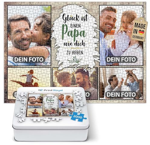 Foto-Puzzle mit 5 Fotos Bedrucken - Glück ist einen Papa wie Dich zu haben - Collagen-Puzzle selber gestalten für den Papa - 2000 Teile inkl. hochwertiger Metalldose