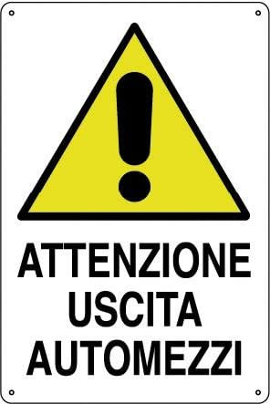 NEW CARTELLO SEGNALETICO - ATTENZIONE USCITA AUTOCARRI - Adesivo Extra Resistente, Pannello in Forex, Pannello In Alluminio (PANNELLO IN FOREX 30X42 CM)