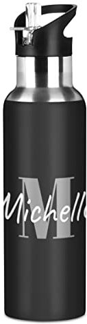 Botella de agua aislada personalizada de 20 onzas, Cantimplora de acero inoxidable personalizada con pajita para gimnasio, yoga, senderismo