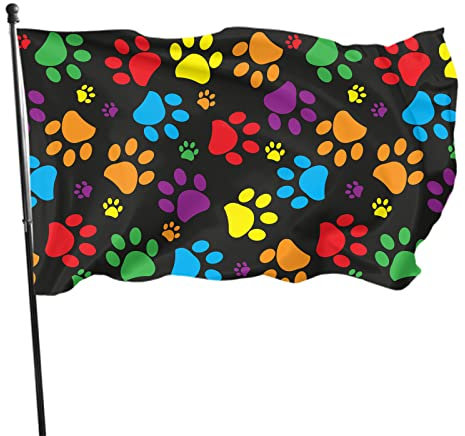 IBILIU Bunte Hundepfotenflagge, 90 x 150 cm, für den Außenbereich, Pfotenabdruck, farbige Gartenflaggen, Hausflaggen, Banner Dekoration für Innenhof, Veranda, Rasen