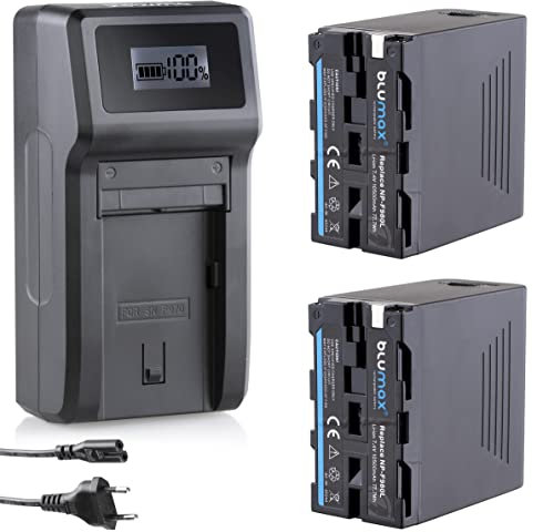 2X Blumax Akku kompatibel mit Sony NP-F980L / NP-F970 / NP-F960 + Turbo LCD-Ladegerät | 10500mAh mit LED Statusanzeige | 5V USB Ausgang (Powerbankfunktion) und USB Typ-C sowie Micro-USB-Eingang