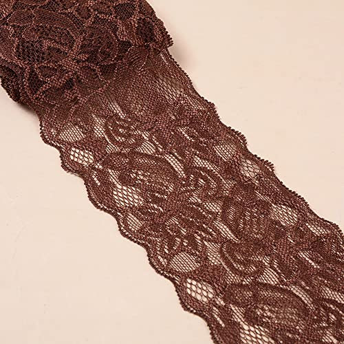 10 Yards Elastizität Spitzenbordüre Spitzenband,8cm Breite Bunte Spitzen-Blumen Borte Dekoband Zierspitze Zierband Spitzenstoff Spitzenborte für Nähen DIY Handwerk Kleidung Unterwäsche,Braun