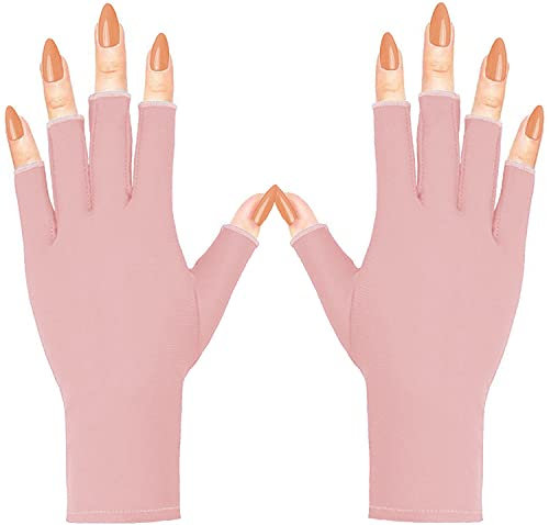 COOSLIM Anti UV Gloves for Gel Nail Lamp, UPF50+ Protection, Pink, One Size
