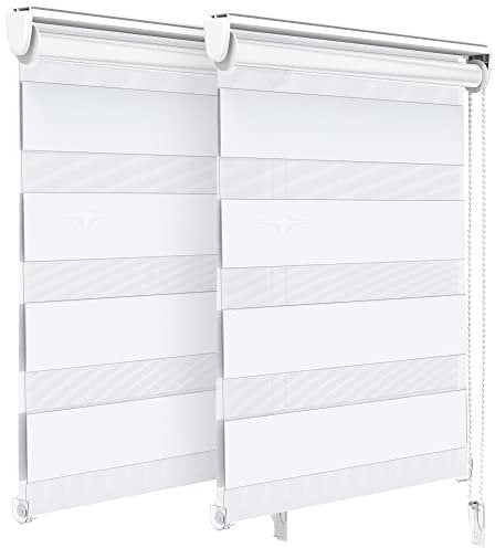 vounot Lot de 2 Store Enrouleur Jour Nuit Tissu Double avec ou sans Perçage 55x150cm Protection de Votre Vie Privée Rideau pour Fenêtres et Portes Store Chambre Facile à Installer avec Clips Blanc