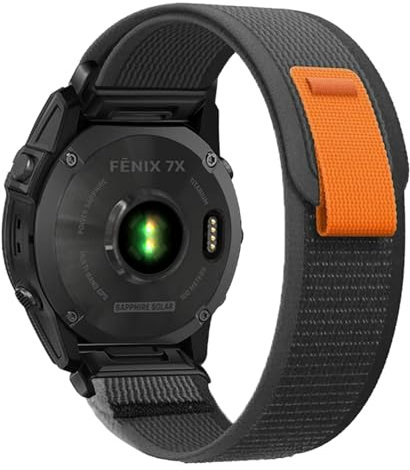 SumRioo QuickFit 26 mm Armband für Garmin Fenix 8/8 Solar 51 mm/7X Pro/7X/6X Pro/6X/5X Plus/5X/3/3HR, Nylon Trail Loop Uhrenarmband für Garmin Tactix 8 51 mm, Enduro 3, Epix 2 Pro, Schwarz/Grau