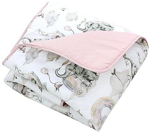 TupTam Tapis de jeu pour Bébé Enfants Tapis d'éveil 120 x 120 cm Rembourré XXL Chambre de Bébé, Éléphant Arc-en-ciel Gris Rose poudré