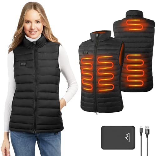 seenlast Beheizbare Weste, Beheizte Weste Damen mit Akku, Beheizbare Jacke Heizweste Wärmeweste mit 3 Stufen Temperatur, 4 Heizzone für Outdoor Motorrad Camping