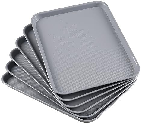 Bringer 6 Stück Rechteckige Serviertabletts aus Kunststoff für Restaurants, Cafeteria Tabletts, Grau