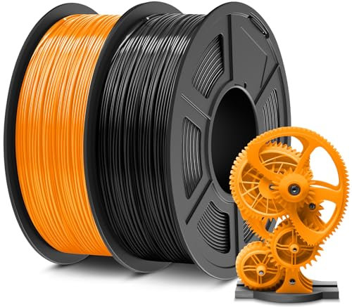 SUNLU ABS Filament 1.75 mm Bündeln, 3D Drucker Filament 0,9kg*2, Hoch Temperaturbeständiges ABS 3D Druckfilament, Hohe Festigkeit Schlagfest, 1 kg pro Spule, 2 Rollen, Schwarz+Orange