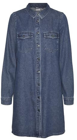 VERO MODA Women's Vmjennie LS Short Dress Mix Noos, Medium Blue (Medium Blue Denim), M