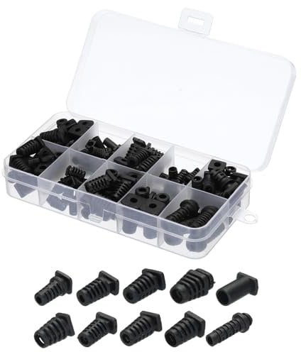 sourcing map 100pcs Strain Relief Cord Connector Assortment Cable Bushing Boot Sleeve for Electric Cable Cord Insulation Protection, Black
