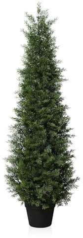 Fopamtri Piante Finte da Interno Cedro Artificiale 120cm Piante Artificiali Cipressi in Vaso Resistente Agli UV per Soggiorno Giardino Anteriore Decorazione (1 Pezzi)