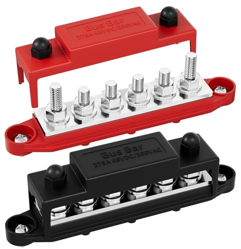 RVBOATPAT 275A Bus Bar 12V Power Distribution Block Car Audio Busbar 6 x 5/16 (M8) Terminal Stud Positive & Ground Battery Bus Bar (Red & Black)