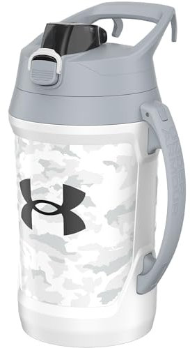 Under Armour Jarra de agua deportiva, botella de agua aislada de 64 onzas con asa, medio galón, gancho de cerca, resistente a fugas, béisbol, fútbol y más