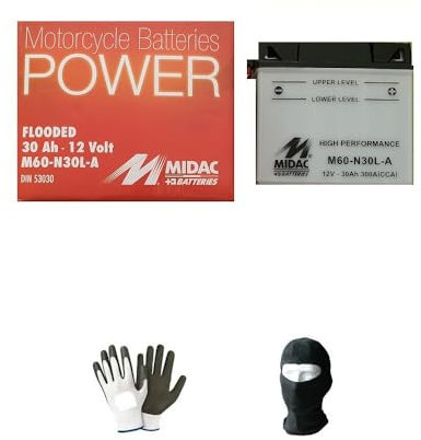 KOMPATIBEL MIT Moto Guzzi T5 Carabinieri/PA 850 dal 1988 al 2001 MIDAC-Batterie BEREITS EINSATZBEREIT-KOMPLETT M60-N24-A 53030 12V/30AH CCA 300A SPEZIELL FÜR STARTERBATTERIEN FÜR MOTORRÄDER
