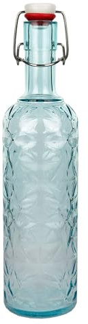 Cofan Botella de Vidrio Azul Transparente con Cierre de Estribo de 1 Litro | Venta Unitaria | Ideal para reutilizar y dar estilo