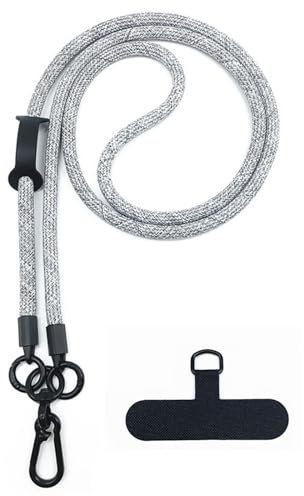 Huakaile Detachable Nylon Mobile Phone Lanyard Universal Adjustable Phone Strap Crossbody Thick Rope CellPhone Neck Strap with Hook Wrist Strap Patch for Most Smartphones （Grey）