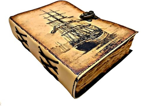 Handgefertigtes Vintage-Leder-Tagebuch Segelschiff Grimoire Leder Skizzenbuch mit 200 Seiten Geschenke für Sie und Ihn