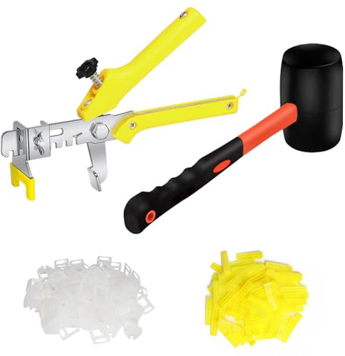 Storystore Fliesen Nivelliersystem mit Fliesenzange und Hammer - 600 Stück Fliesen Abstandshalter Clips und 200 Stück Wiederverwendbare Keile, Fliesen Installation Tools Kit (Fliesenabstandshalter 1/8