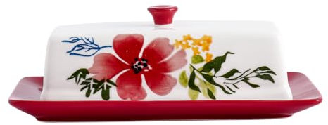 SAGOSKAT Butter Dish Ceramic Butter Keeper Butter Dish with Lid, Butter Container, RED