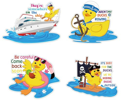 4pcs Large Cruise Door Decorations Magnetic, Yellow Duck Cruise Ship Door Decorations Funny Reusable Cruise Door Magnets Cute Cruise Door Decor for Carnival Cruise Cabin Door Fridge