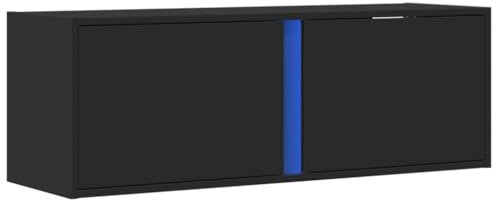 vidaXL TV Wall Cabinet with RGB LED Lights - Floating TV Stand with 2 Compartments and Doors, Engineered Wood, Black, 100x31x35 cm, Modern Style, Space-Saving Entertainment Center for Living Room