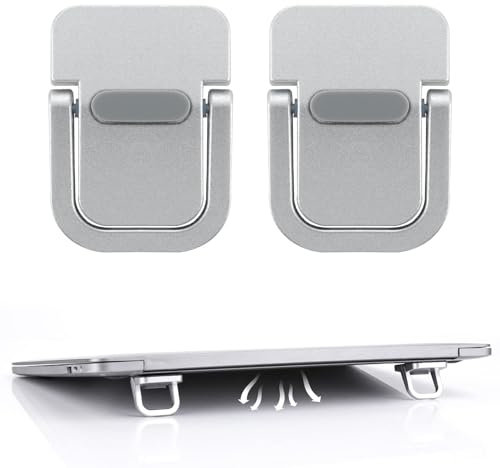 2PCS Portable Keyboard Riser, Self-Adhesive Mini Laptop Stand Invisible Computer Keyboard Stand for Desk, Foldable Laptop Feet with Anti-slip Silicone (Silver)
