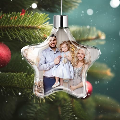 Personalisierte Weihnachtskugeln mit Foto, Weihnachtskugel personalisiert mit doppelseitig bedrucktem Foto, Personalisierter Weihnachtsschmuck für Familie, Freunde, Partner und Babys - Stern
