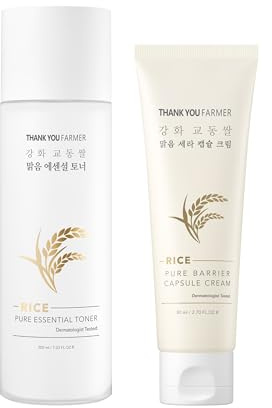 Rice Pure Essential Toner & Barrier Capsule Cream Duo, Korean Rice Extract, Vegan, Dermatologist Tested, Korean Skincare