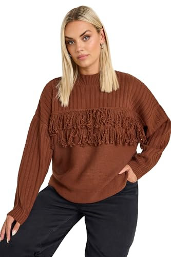 Yours Curve Rust Fringe Ribbed Knitted Jumper - Women's - Plus Size Curve Orange