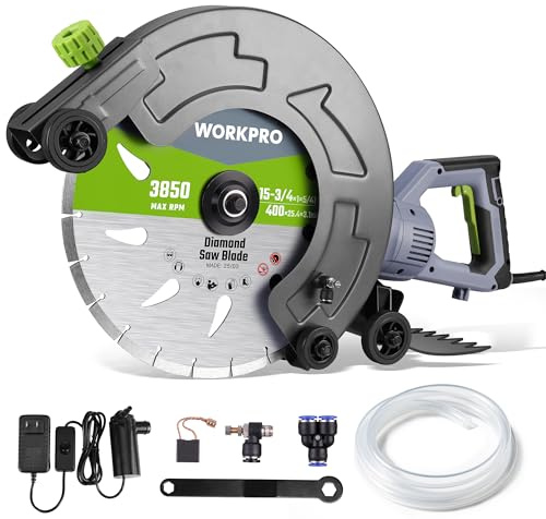 WORKPRO 16 Inch Wet Concrete Saw with Water Cutting Attachment, 1600W 3100RPM Electric Concrete Saw, Max Cutting Depth 6.69, Ideal for House, Foundation, Courtyard Renovation