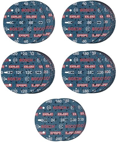 Bosch 55x Set de 55 discos de lija para láminas EXPERT O780, 150 mm (para Madera dura, Pintura sobre madera, Ø 150 mm, Grano 60/80/120/180/240, Professional Accesorios Lijadora excéntrica)