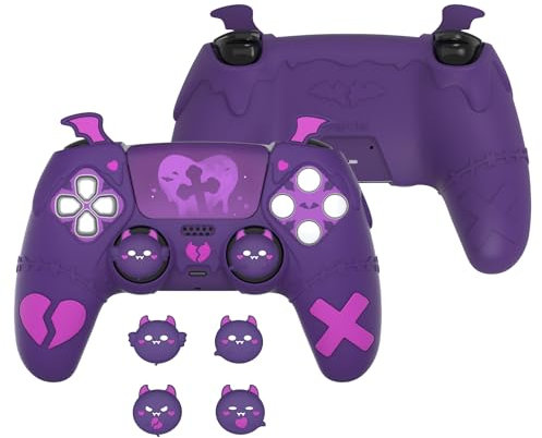 PlayVital Coque pour ps5 Protection Manette Housse Silicone avec Capuchon Joystick pour ps5 Controller & Autocollant Skin,Cover Compatible avec Station de Charge,Série Gothic Imp-Violet