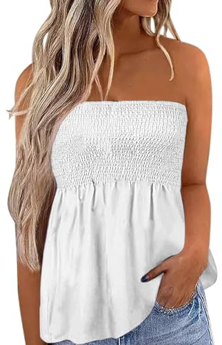 Débardeur sans Bretelles pour Femme 2025 Été Bustier Bandeau Tops sans Manches Vest Debardeur Chic Sexy Chemise Haut Décontracté Blouse