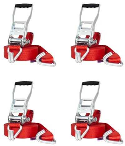 Lasiprofi Spanngurt 50 mm | Druckratsche | Länge 8,0m | mit Doppelspitzhaken | 2er Set | STF 350 daN | Farbe rot | Zurrgurt zur Ladungssicherung | für LKW, Anhänger und Kleintransporter (4 Stück)