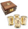 Calyron Set di 4 tazze in ottone nautico con design a ancora, scatola decorativa in legno con raccordi in ottone