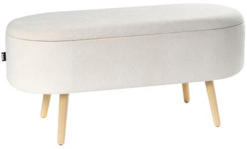 Bettbank mit Stauraum Stoff Chenillegewebe Creme weiß 99 cm modern Oklahoma