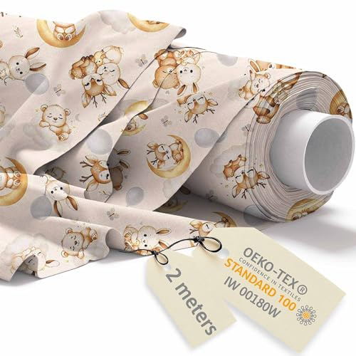 DreamRoots Baumwollstoff Meterware, Starry Hugs, 2 m Vorschnitt