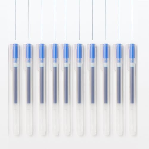 MUJI 無印良品 Gel-Tinten-Kugelschreiber, 10 Stück, transparenter Schaft mit Kappe. (Blau, 0,38 mm)