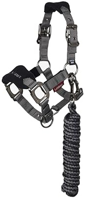 LeMieux Mini Vogue Headcollar & Leadrope - Perfect for Ponies - Adjustable at Curb and Poll - Black - Mini