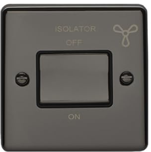 Kooples Hardware Enhance Decorative Fan Isolator Switch Black Trim Brushed Chrome Screwed Wall Plate UK (Black Nickel)