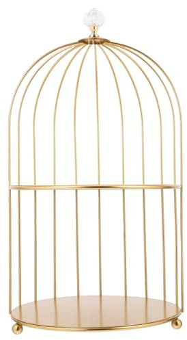 ABOOFAN Goldener Stöckiger Kuchenständer Vogelkäfig Design mit Perlen Tragbare Dessert und Süßigkeiten Etagere für Hochzeit Geburtstag Babyparty Dekoratives Buffet Zubehör