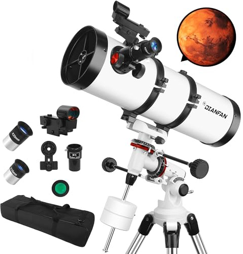 Telescope 150EQ Astronomical Professional Telescope for Adults High Powered, Manual Equatorial Reflector Telescopes for Beginners with Phone Adapter, Moon Filter, Stainless Tripod - with Carrying Bag