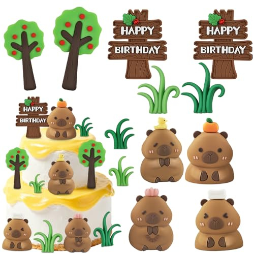 12 Stück Tortendeko Capybara,Capybara Kuchen Deko,Figuren Kuchen Deko | Kuchendeko,Cake Topper Tiere Torte Dekoration für Geburtstag,Happy Birthday Party