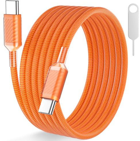 AIAUXAI USB C to USB C Cable 2M 60W for iPhone 17 Fast Charger Cord Orange | Braided Type C Charger Cord Fast Charging for iPhone 17 16 Pro Max 17e 15/iPad Pro 11th A16,for MacBook/Samsung S26 S25 S24