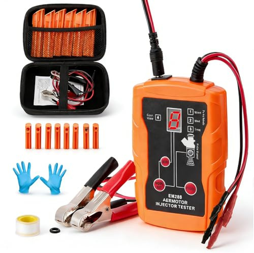 Auto Fuel Injector Tester with 8 Size Nozzles & 8 Pulse Modes, 5V/12V Output Power Fuel Injector Pressure Tester and Cleaner Kit with Simultaneous Dual Testing for Automotive Repair DIY Mechanics