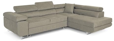 Ecksofa mit Schlaffunktion PASTI L-Form, Sofa Couch mit Bettkasten, 3-Sitzer Eckcouch, Schlafsofa für Wohnzimmer, Big Sofa Couch mit Schlaffunktion (Bouclé Beige, Ottomane Rechts)